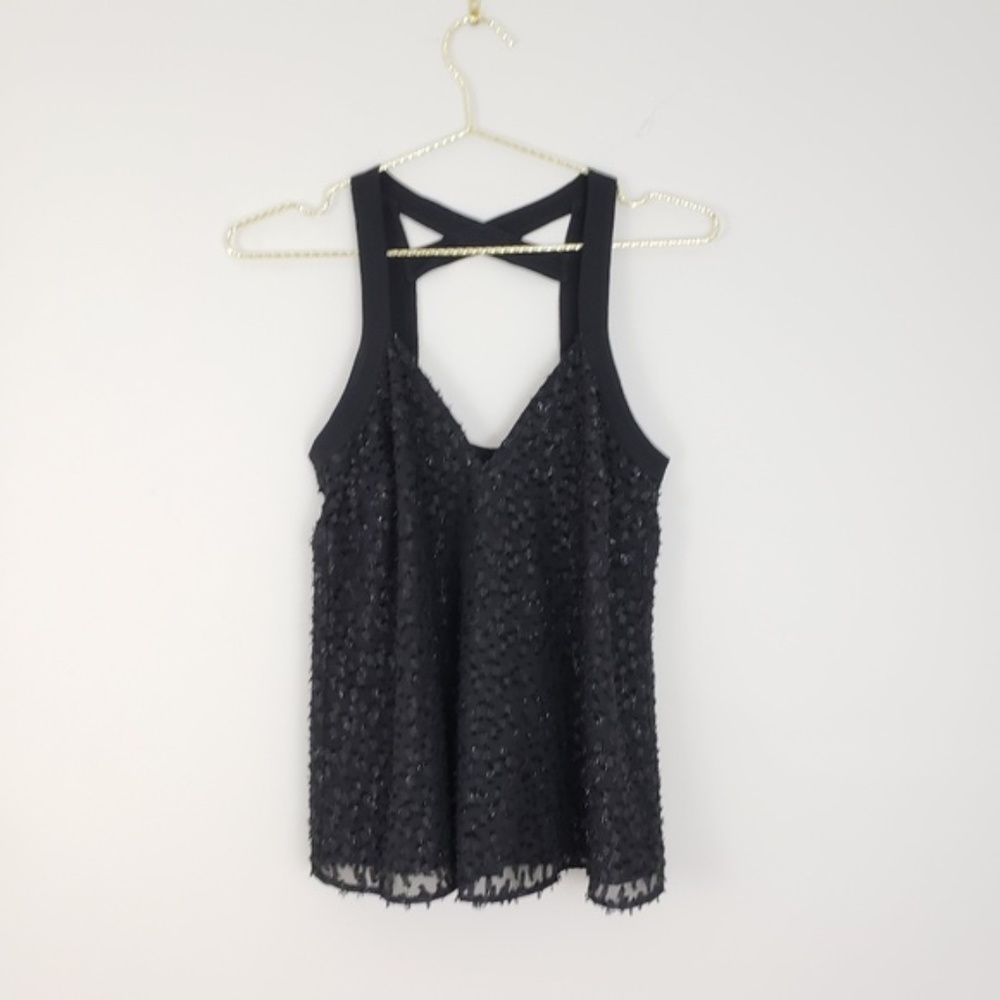 Rebecca Minkoff Metallic Black Silk Cross-back Top